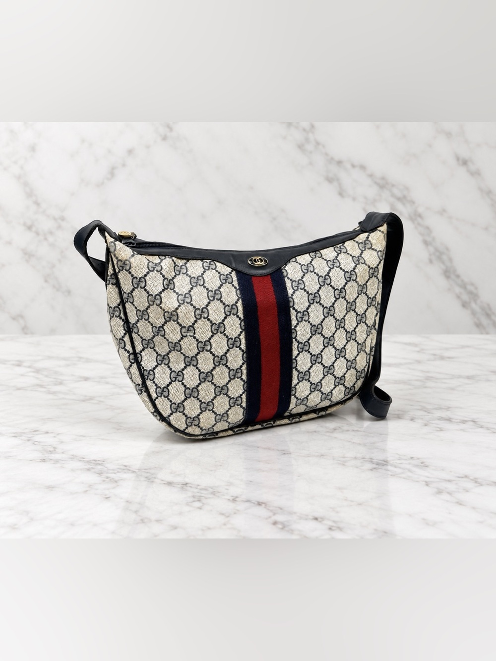 GUCCI Vintage GG Jacquard Shoulder Bag Hobo Style